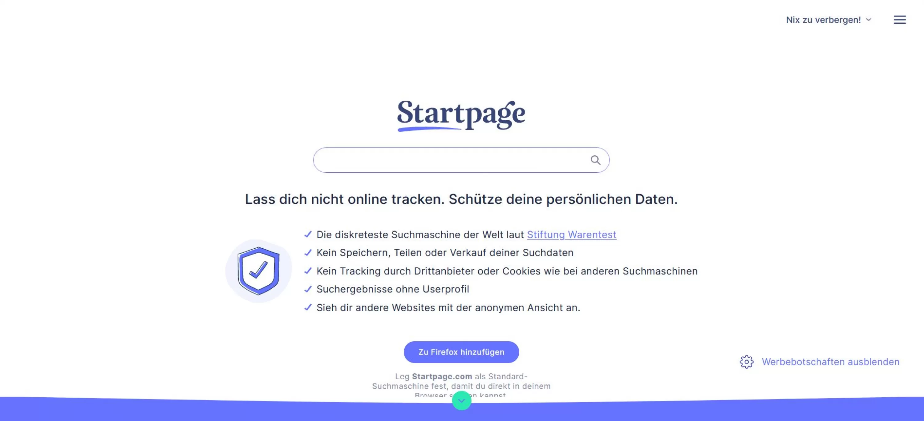 Oberfläche von Startpage.com